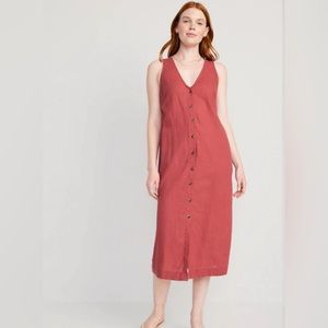 Old Navy Sleeveless Button-Front Linen-Blend Maxi Shift Dress for Women, XL, NWT